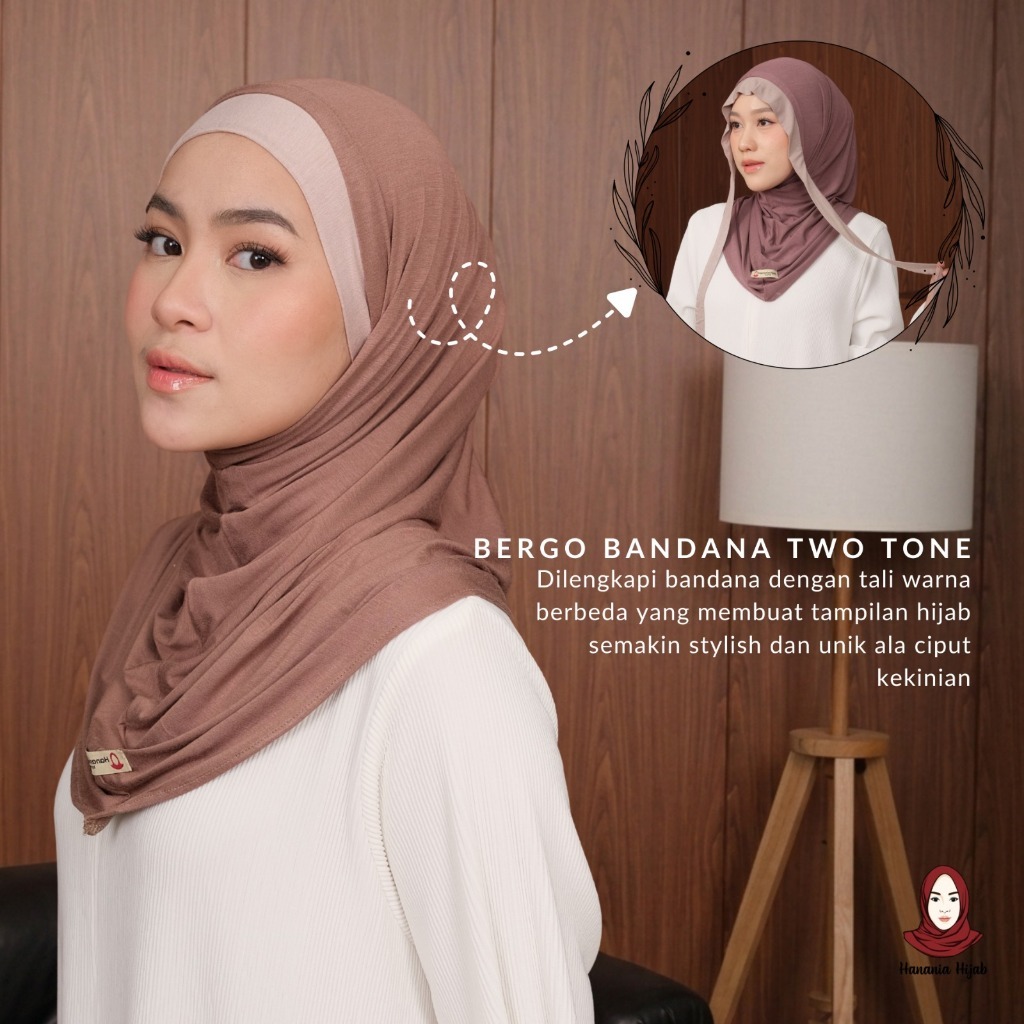 Hanania HIjab - Savira Bergo Instan Bandana Two Tone Size S Rayon Bamboo | Bergo Bandana Kombinasi