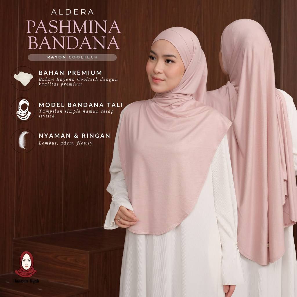 Hanania Hijab - Aldera Pashban Pashmina Bandana Kaos Oval Tali Syar'i Rayon Cooltech Premium | Pashmina Bandana Oval Kaos Rayon Cooltech